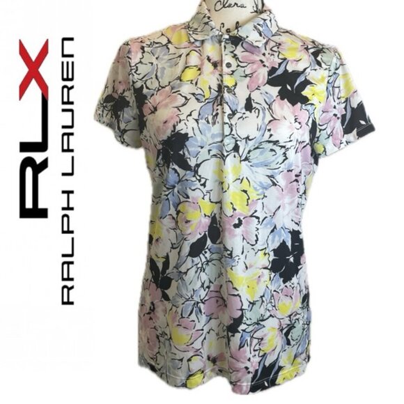 Ralph Lauren RLX Shirt Golf Tailored Fit Floral Sz M Wicking Tennis Versatile - Picture 1 of 16